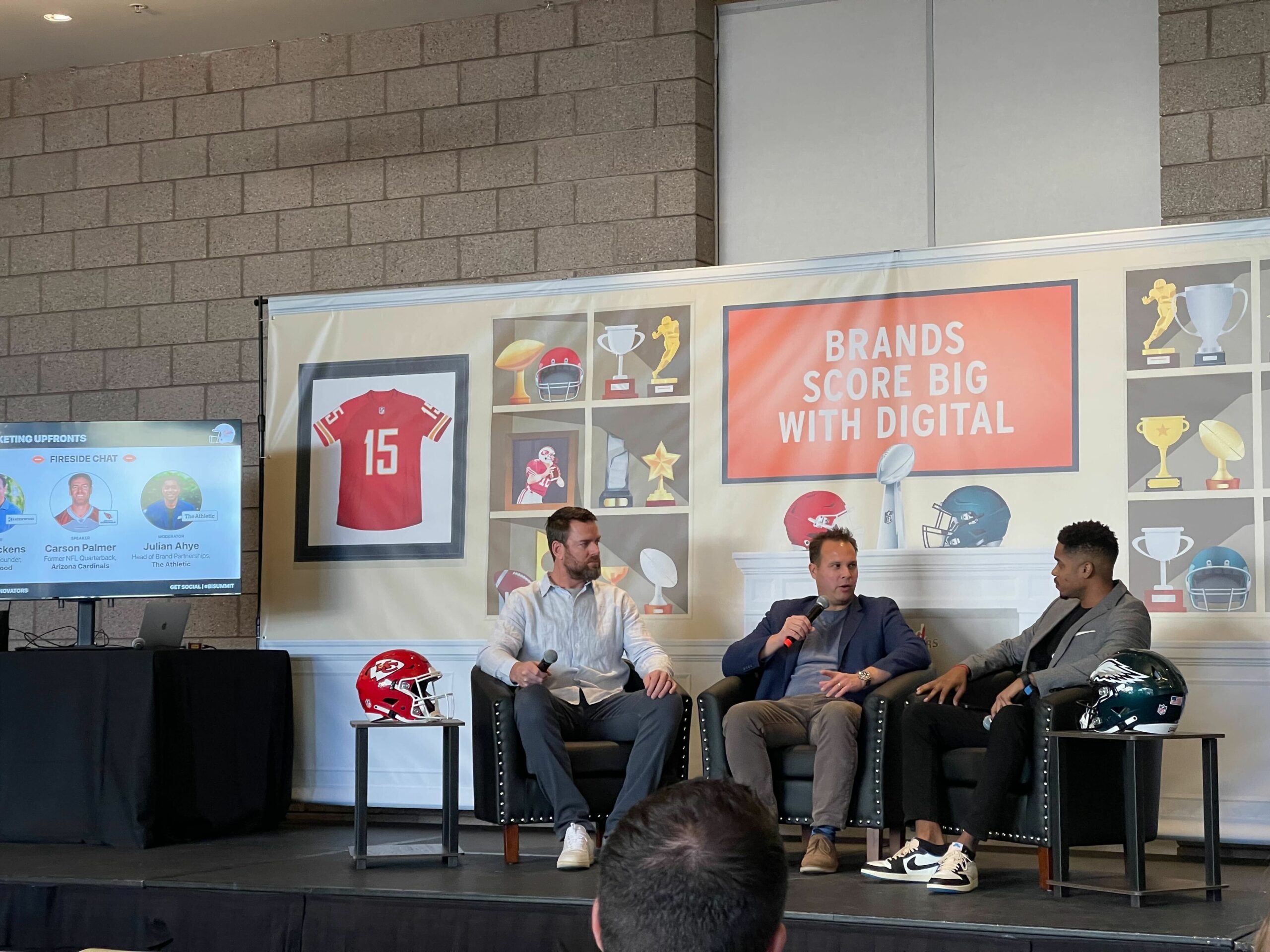 Photo of: Erick Dickens, CEO & Co-Founder, Kadenwood, Carson Palmer, Former NFL Quarterback, Arizona Cardinals, and Julian Ahye, Head of Brand Partnerships at The Athletic